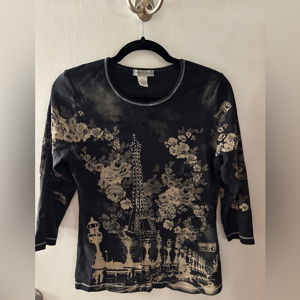 Vintage Suzie Black and Gold Floral Eiffel Tower Top